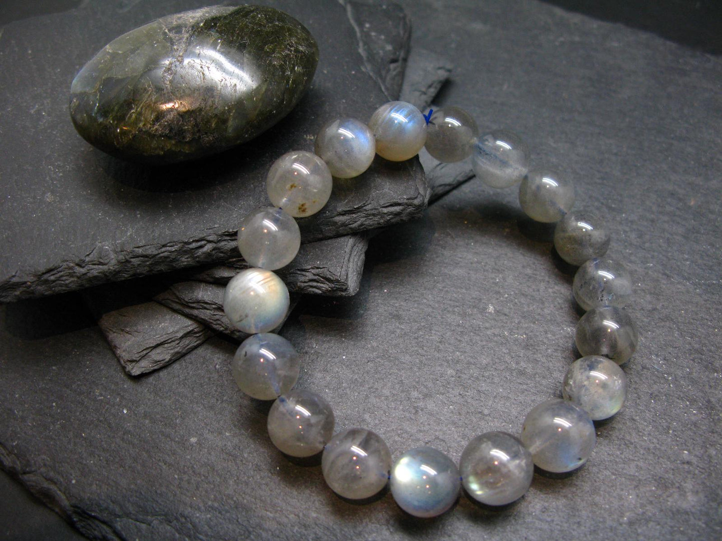 Labradorite Genuine Bracelet ~ 7.5 Inches ~ 12mm Round Beads