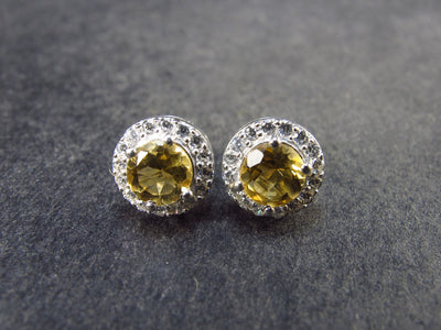 Stone of Success!! Natural Faceted Golden Yellow Citrine Sterling Silver Stud Earrings - 1.61 Grams