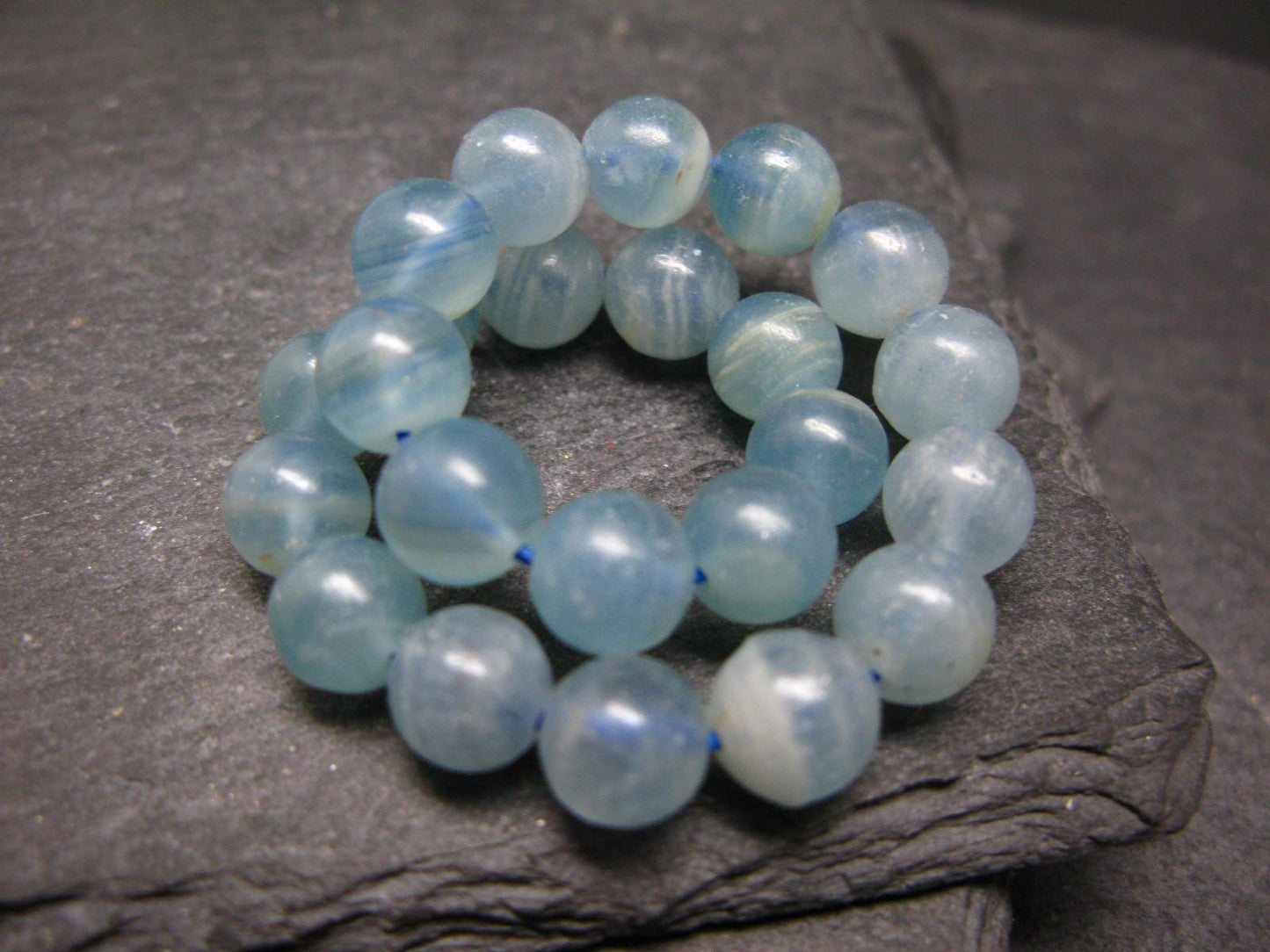 Lemurian Aquatine Calcite Genuine Bracelet ~ 7 Inches ~ 8mm Round Beads