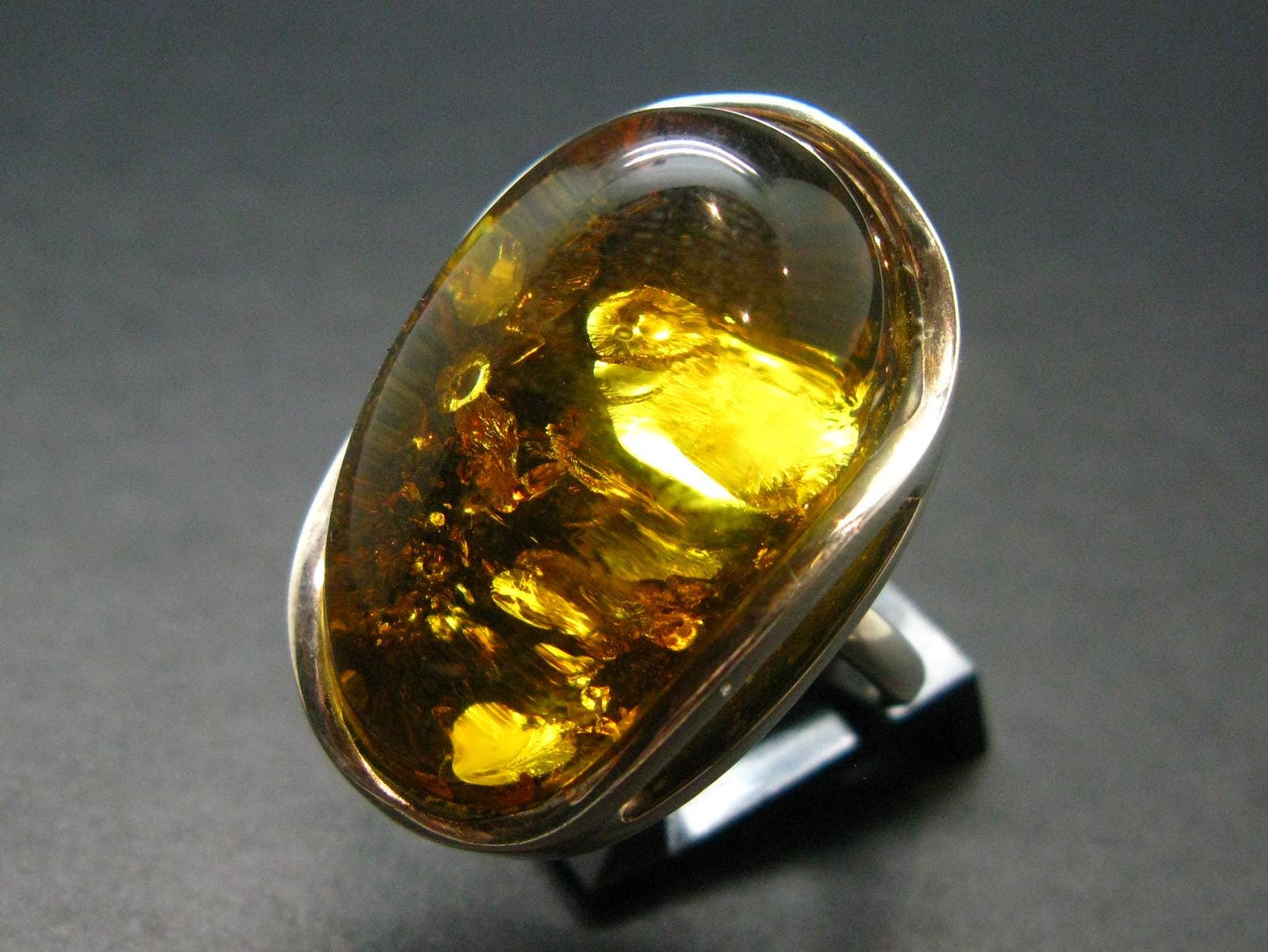 Natural Baltic Amber 925 Silver Ring - Size Adjustable