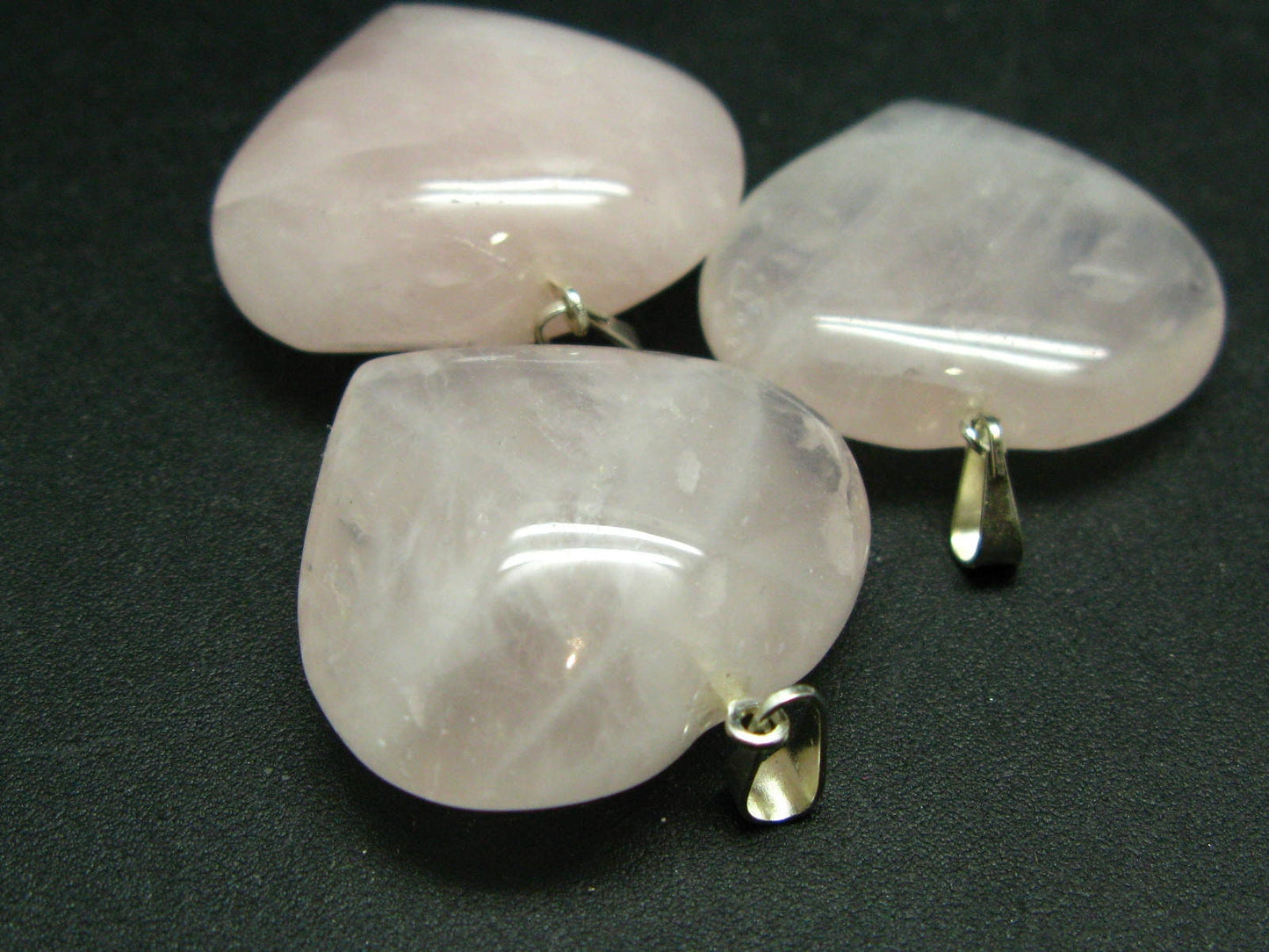 Symbol of Love and Beauty!! Lot of Three Rich Pink Rose Quartz Heart Shaped Pendant from Madagascar
