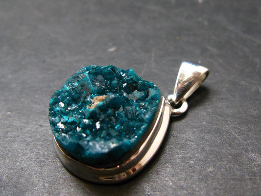 Dioptase Crystal Silver Pendant from Congo - 7.89 Grams - 1.2"