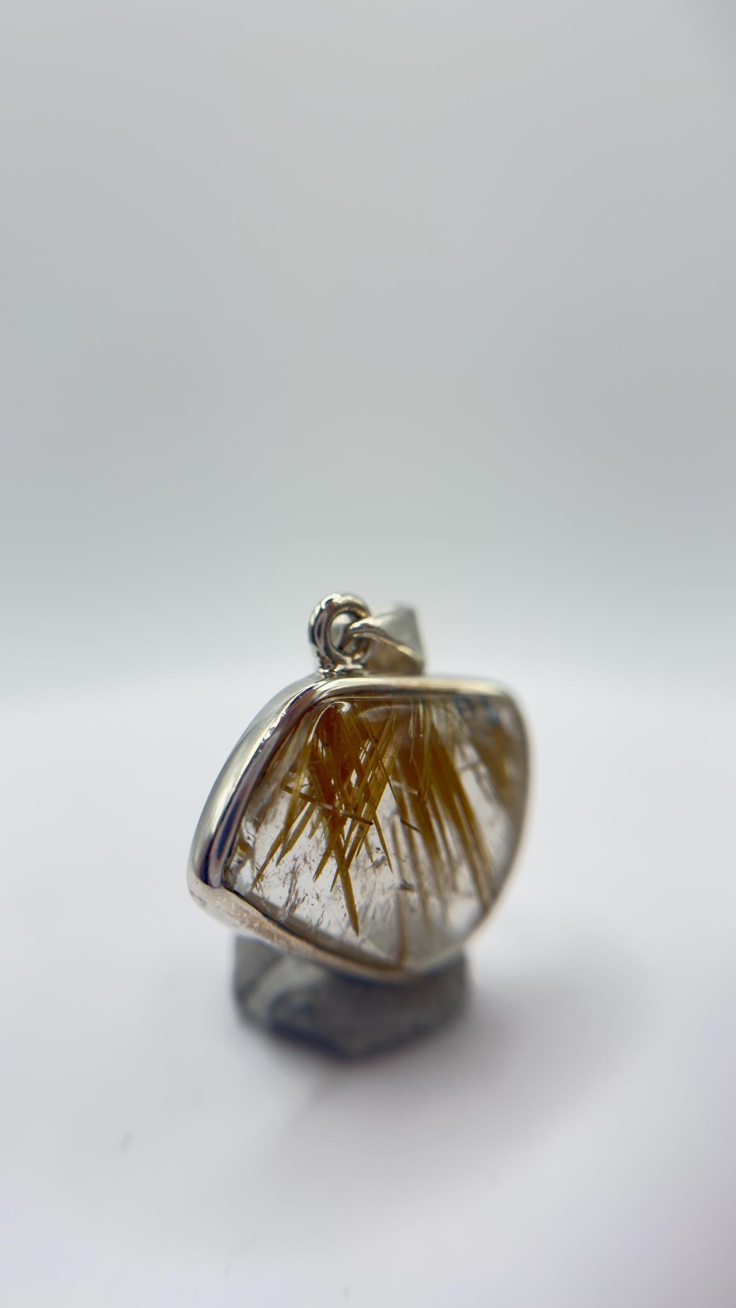 Golden Needle Crystal Pendant in Sterling Silver – Natural Rutilated Gemstone
