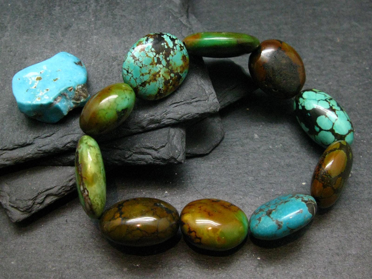 Turquoise Genuine Untreated Bracelet ~ 7.5 Inches ~ 25mm Tumbled Beads