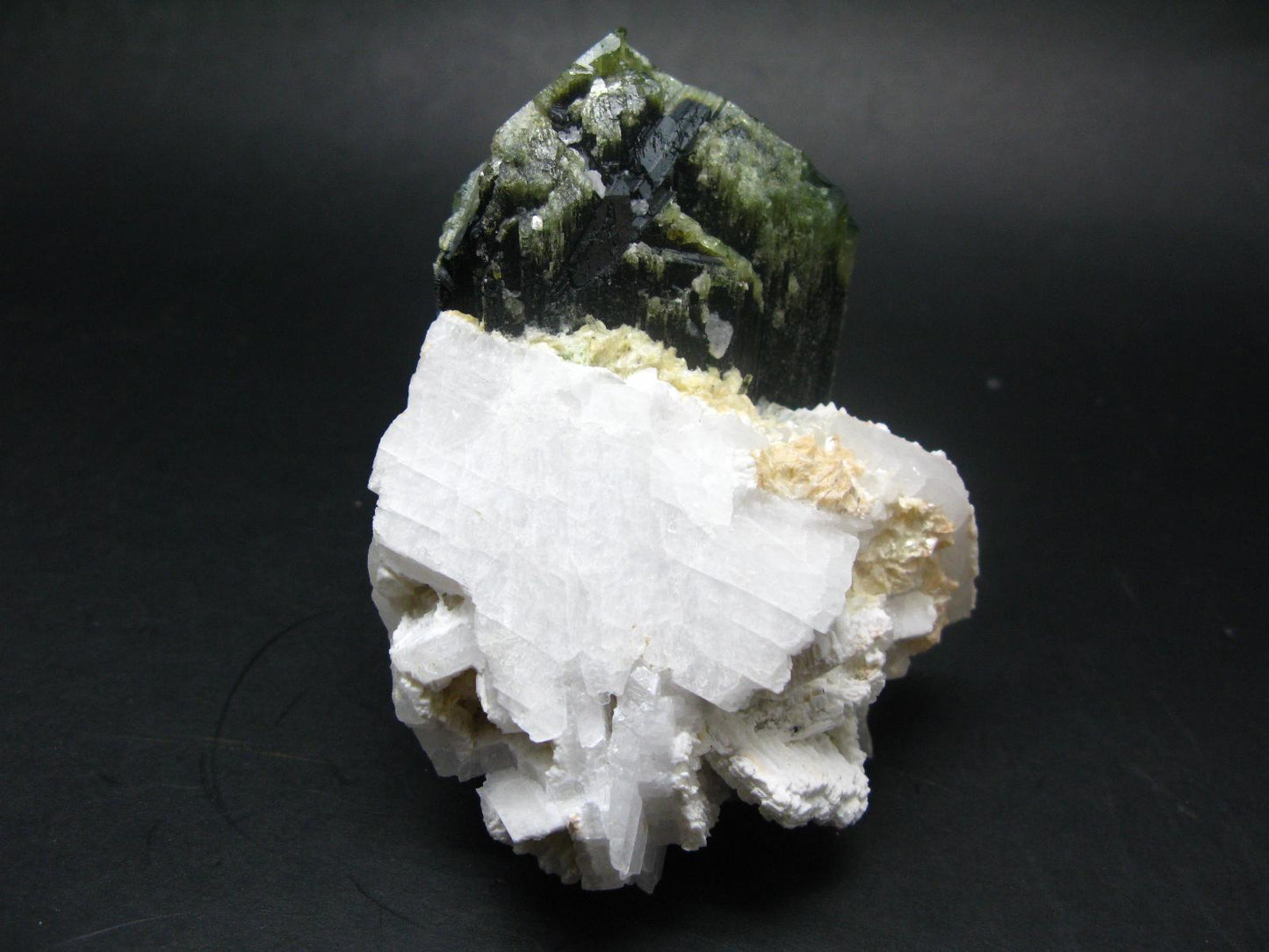 Green Tourmaline (Vanadium Dravite) Crystal on Albite From Tanzania - 3.5" - 416 Grams