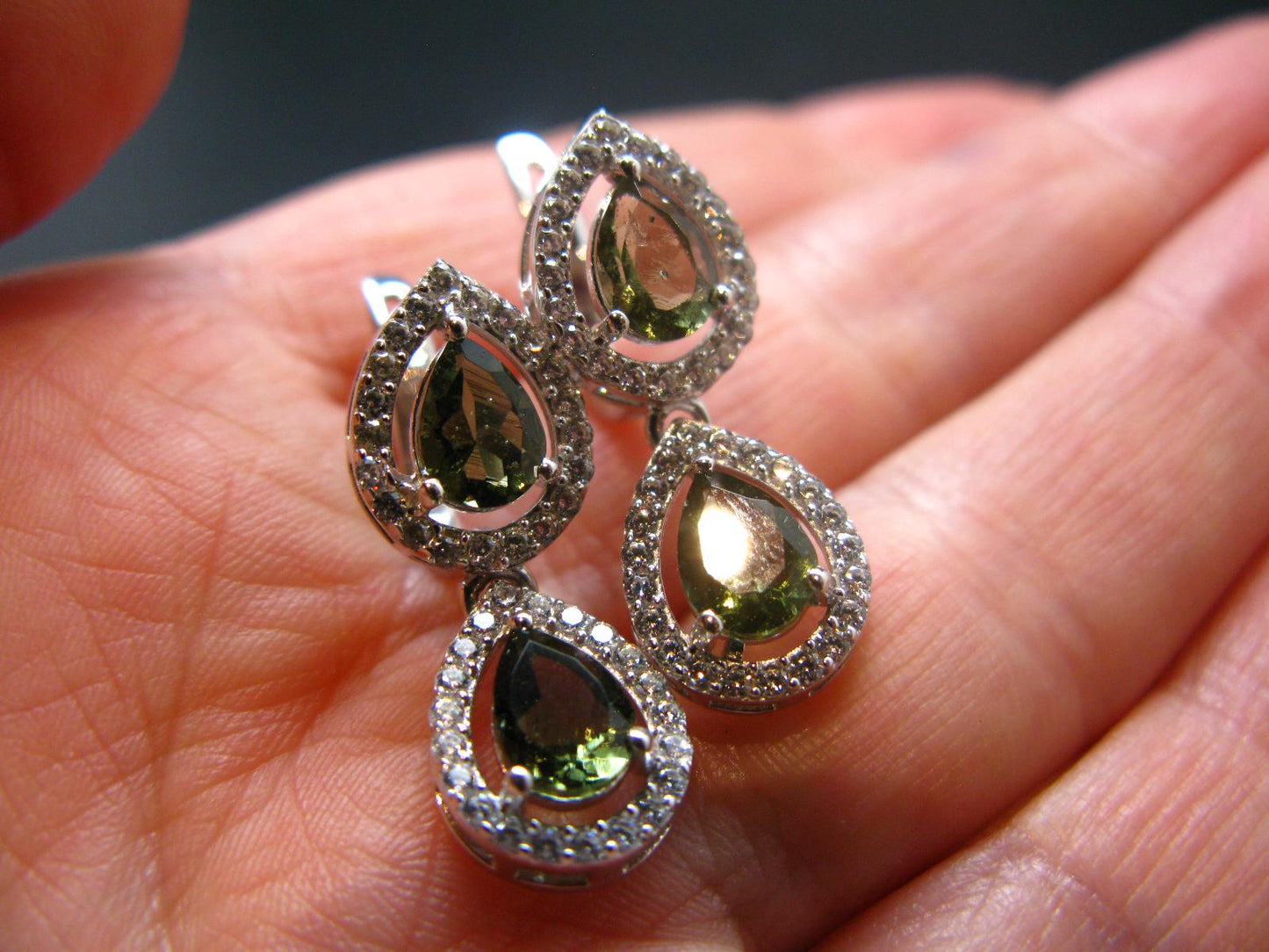 Moldavite Tektite Silver Earrings from Czech Republic - 4.87 Grams