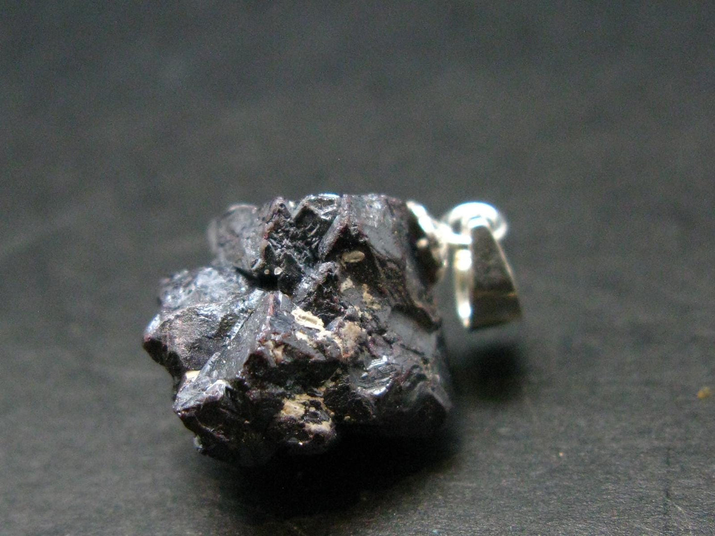 Metallic Silver Black Cuprite Sharp Octahedral Crystal Silver Pendant From Russia - 4.11 Grams