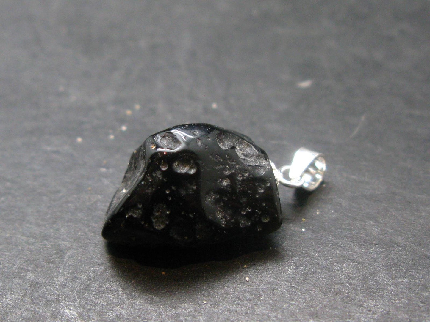 Tibetan Black Tektite Silver Pendant From Tibet - 0.9" - 2.89 Grams