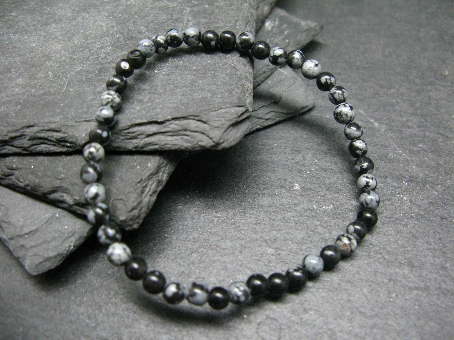 Snowflake Obsidian Genuine Bracelet ~ 7 Inches ~ 4mm Round Beads