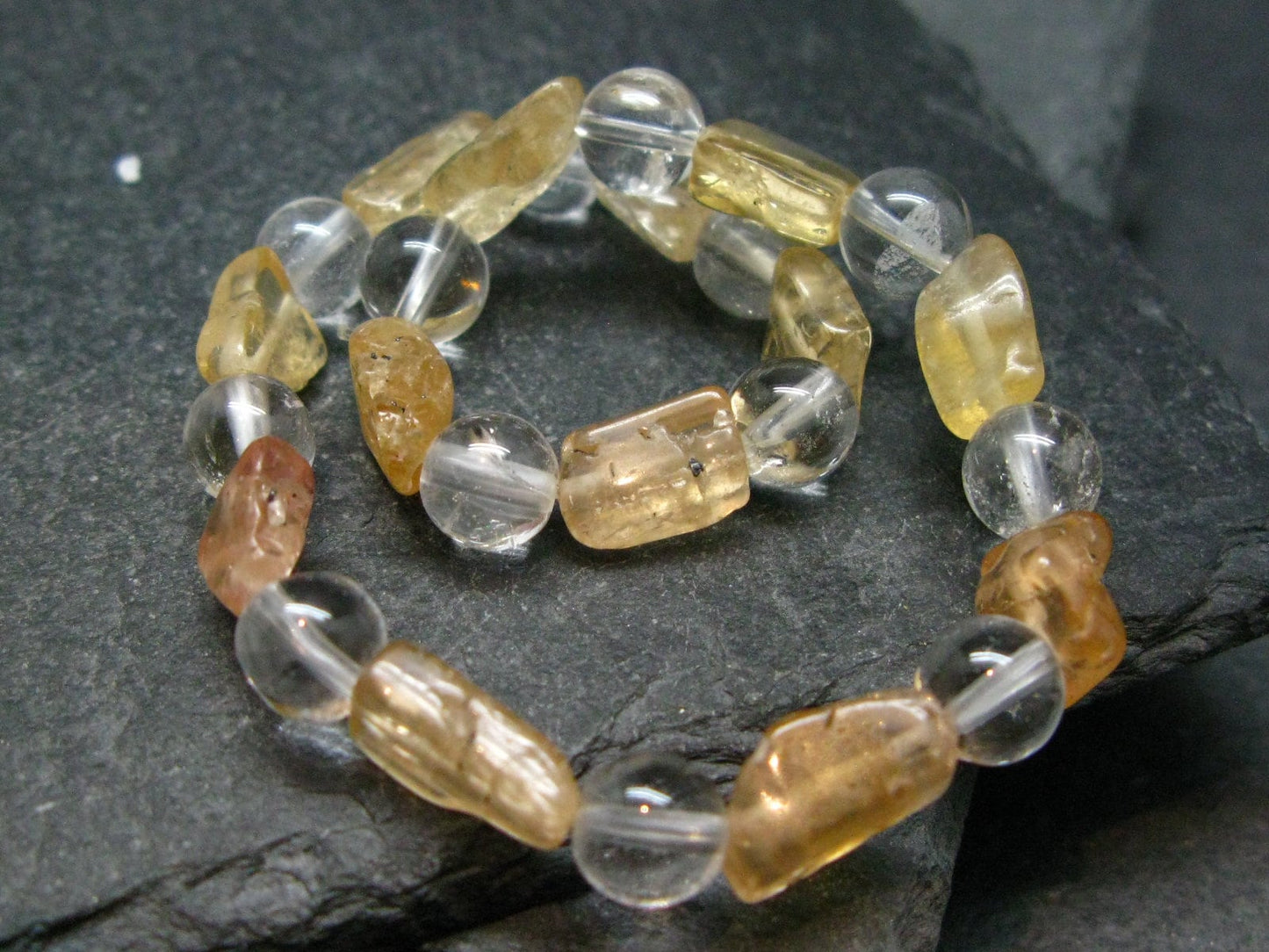 Imperial Topaz & Quartz Genuine Bracelet ~ 7 Inches ~ 8mm Tumbled Beads