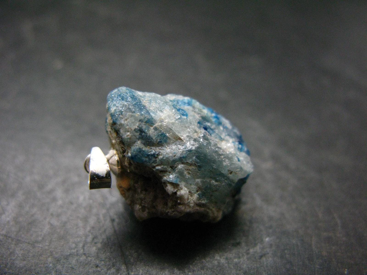 Rare Raw Blue Euclase Gem Crystal Silver Pendant from Zimbabwe - 1.0" - 5.40 Grams