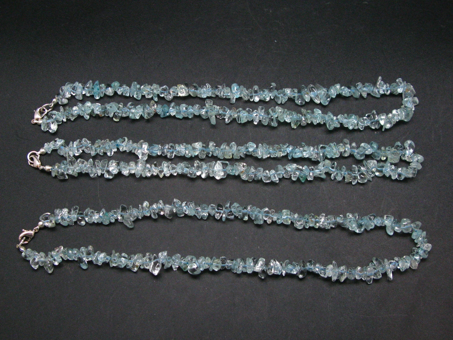 Set of Three Natural Sky Blue Topaz Free Form Bead Necklace from Brazil - 18'' Each