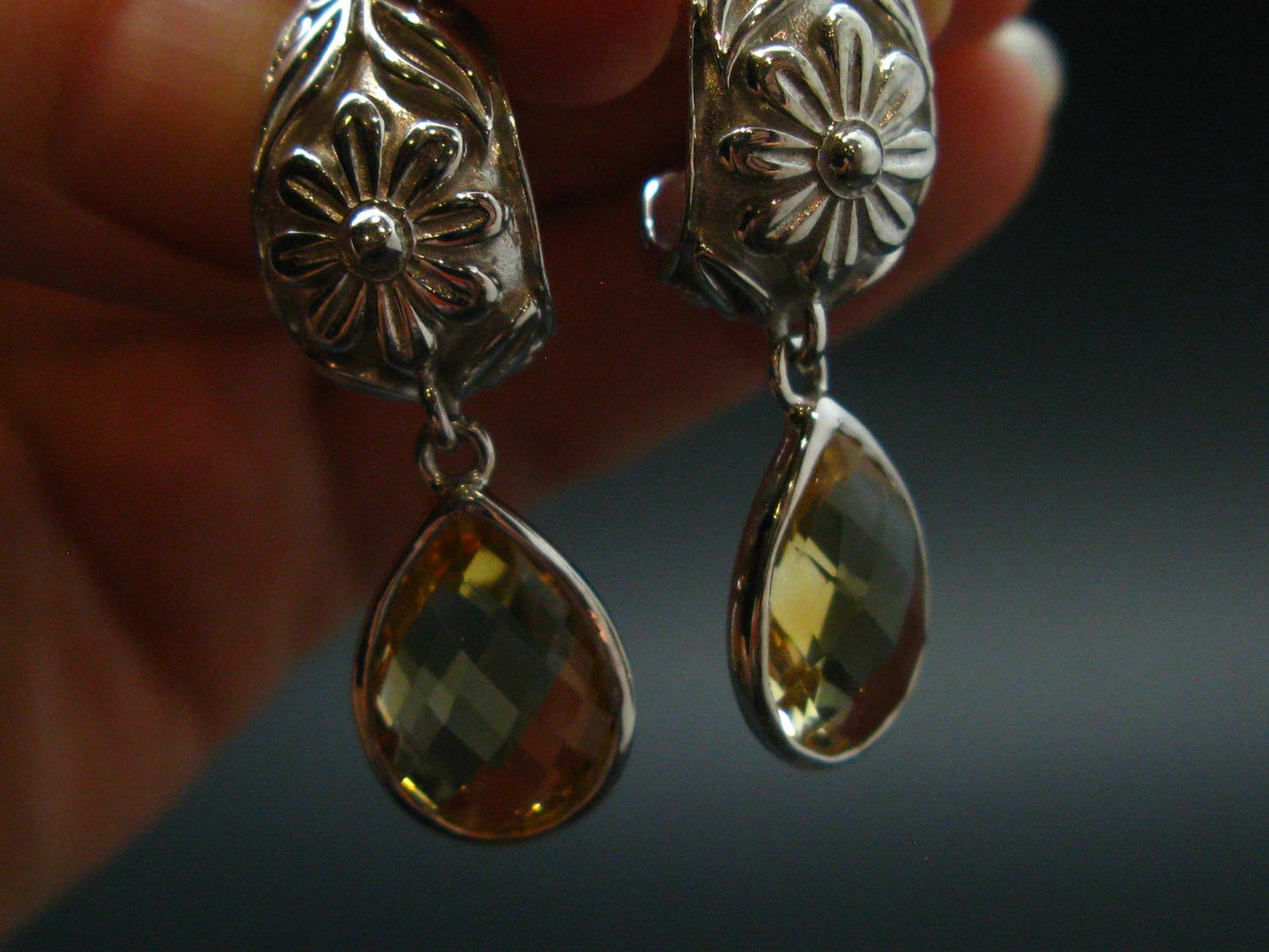 Faceted Golden Yellow Citrine 925 Sterling Silver Drop Earrings - 1.4"