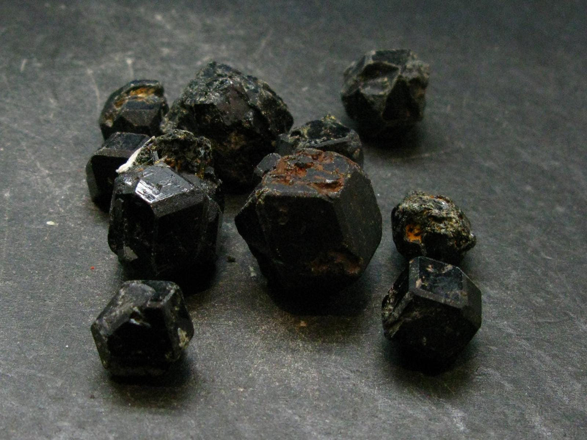 lot of 10 Black Melanite Andradite Garnet Crystals From Mali - 45.17 Grams