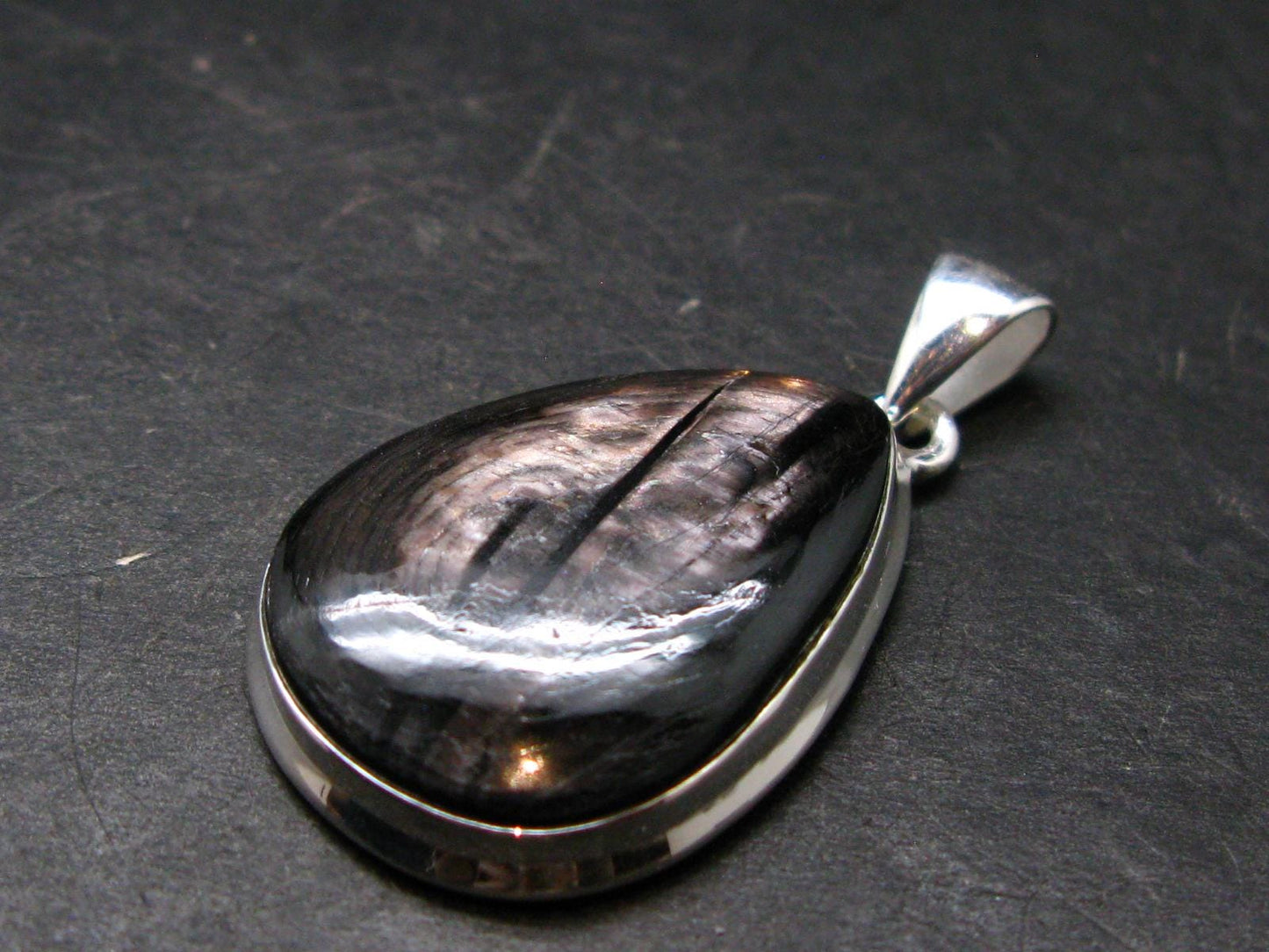 Tumbled Hypersthene Silver Plated Pendant From Canada - 1.4" - 8.99 Grams