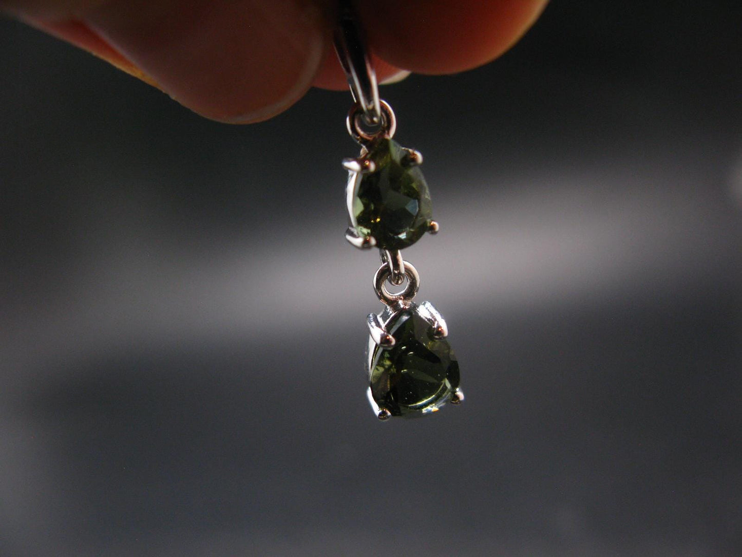 Moldavite Tektite Silver Pendant from Czech Republic - 1.1" - 1.51 Grams