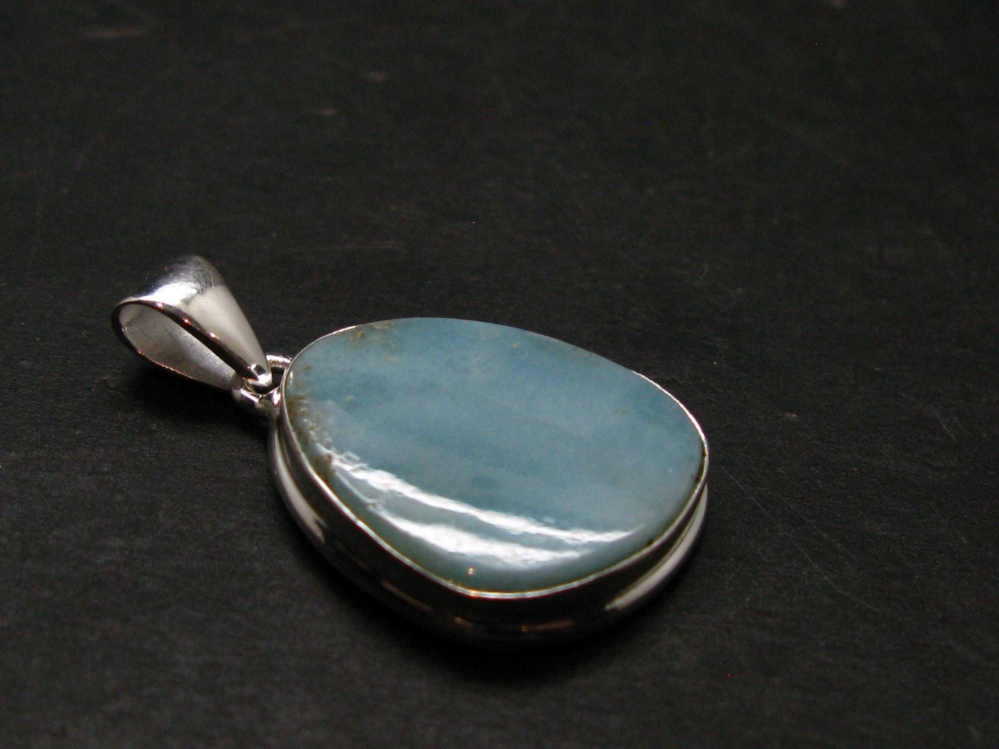 Rare Blue Larimar Pectolite Silver Plated Pendant From Dominican Republic - 1.5" - 4.61 Grams
