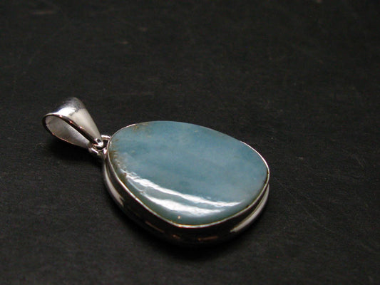 Rare Blue Larimar Pectolite Silver Plated Pendant From Dominican Republic - 1.5" - 4.61 Grams