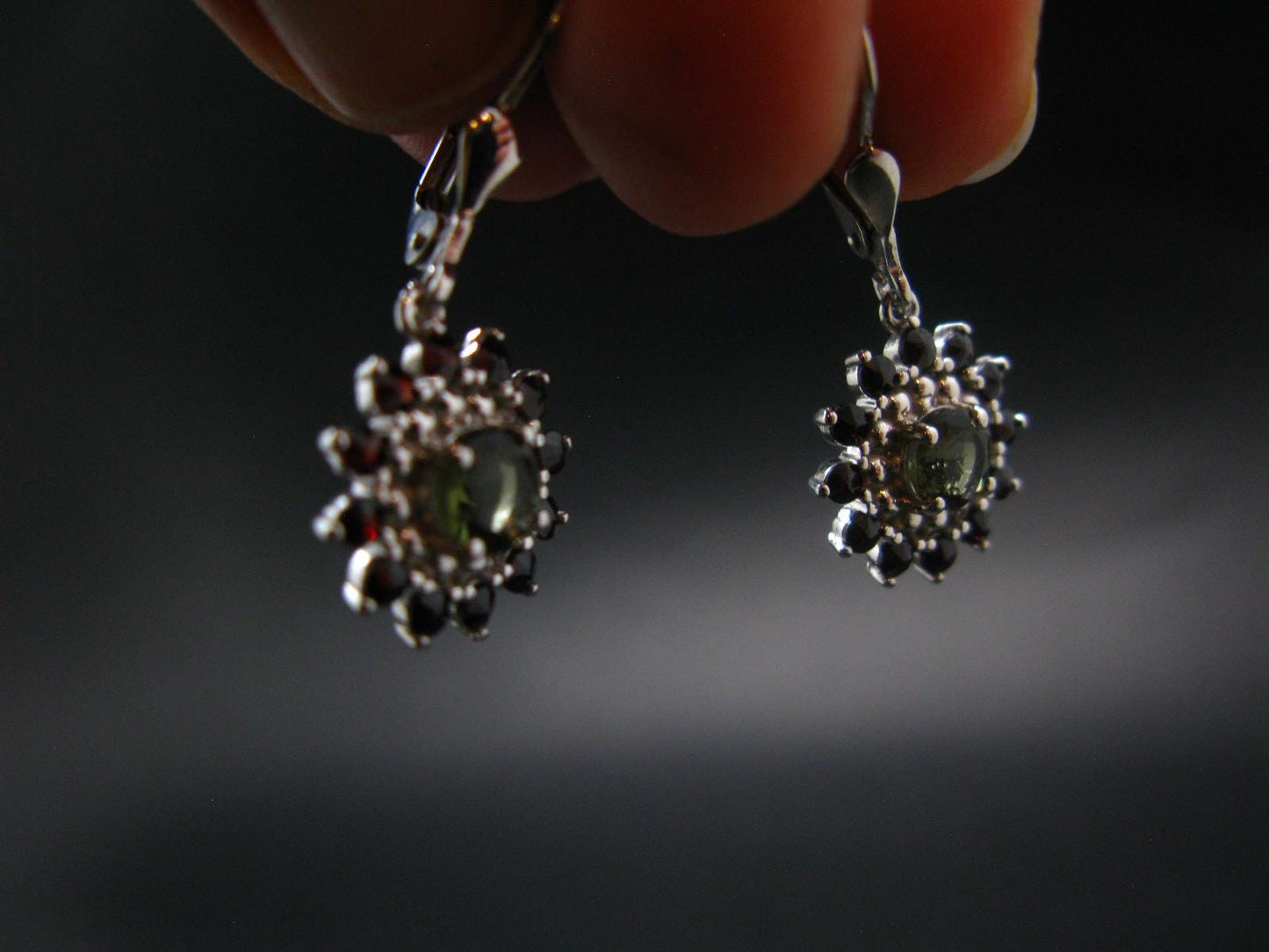 Moldavite Tektite Silver Earrings from Czech Republic - 3.92 Grams