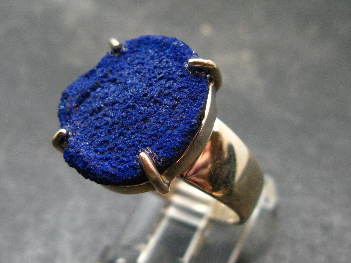 Royal Blue Rough Azurite Sterling Silver Ring From Russia - Size 8.25