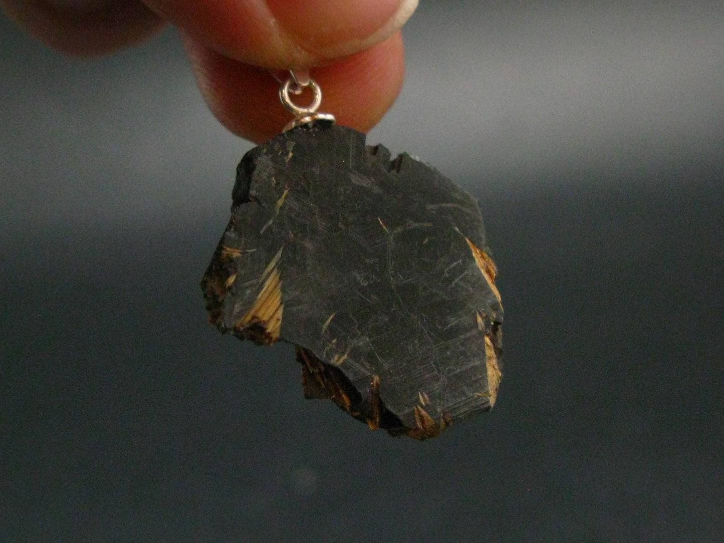 Large Hematite and Rutile Silver Pendant from Brazil - 1.2" - 4.62 Grams