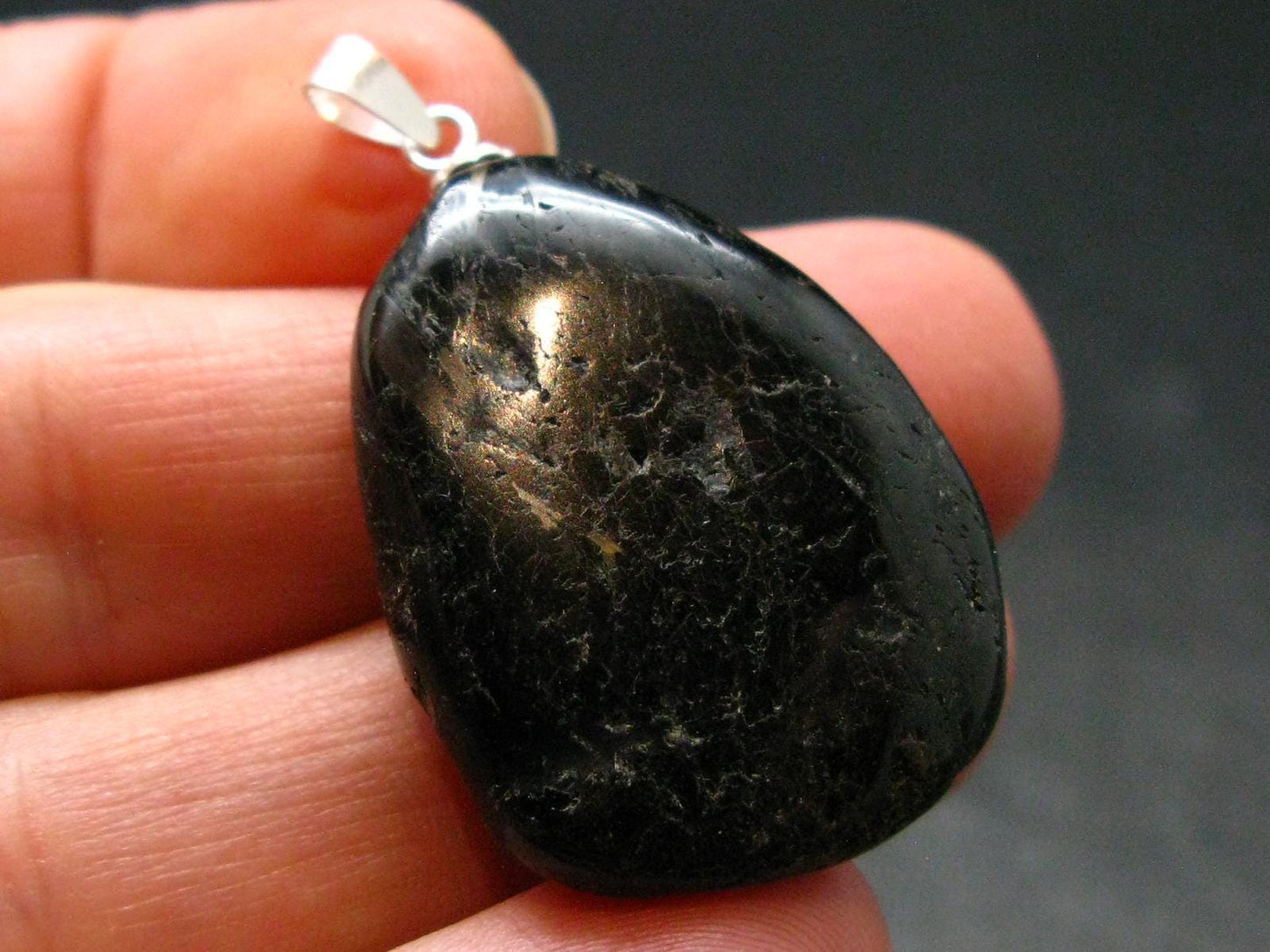 Very Rare Sterling Silver Nuumite Nuummite Pendant From Greenland - 1.5" - 10.10 Grams