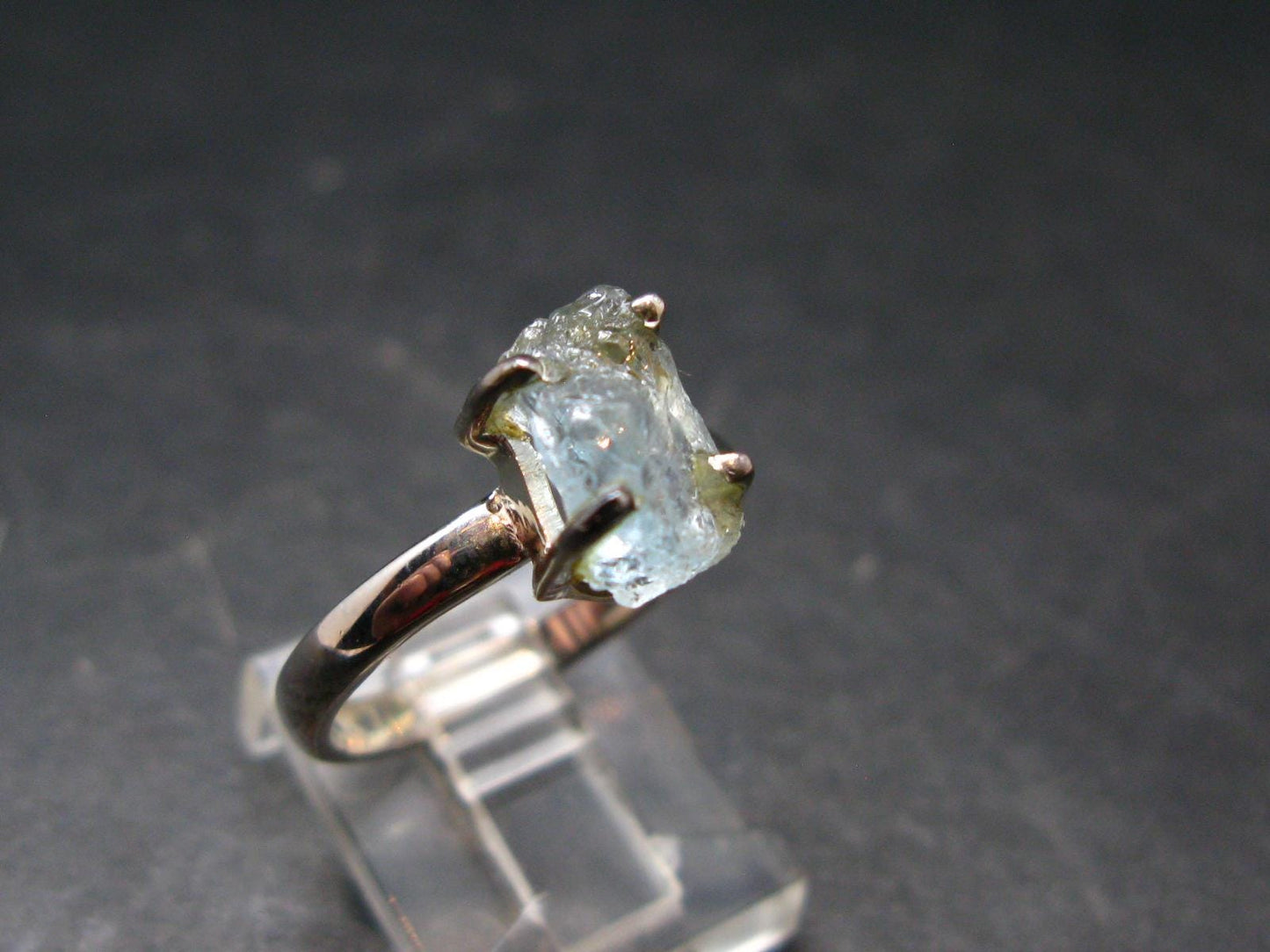 Raw Aquamarine Gem Sterling Silver Ring From Brazil - Size 8 - 2.83 Grams