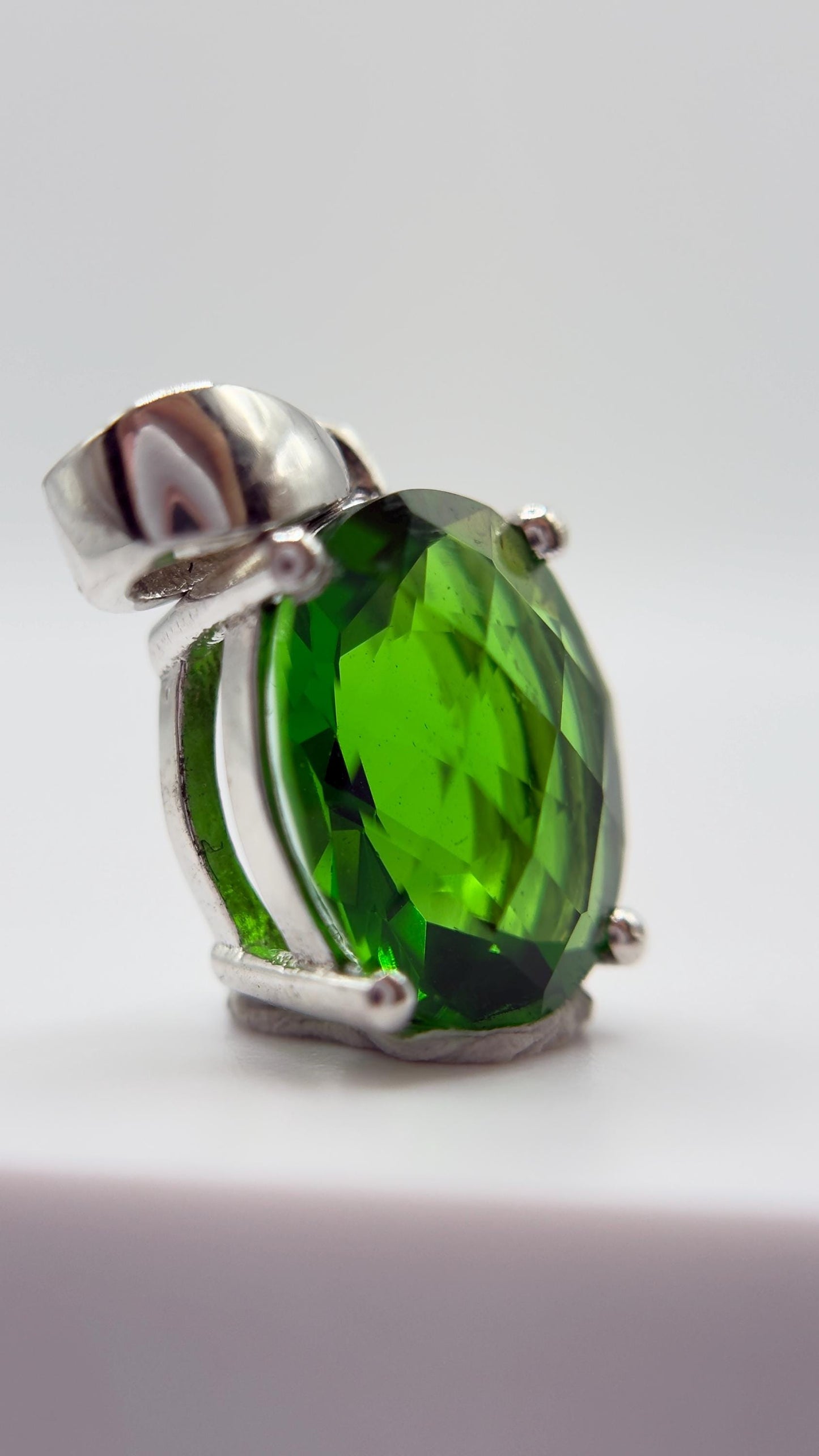 Green Helenite Oval Pendant – Sterling Silver Faceted Gemstone Necklace Pendant