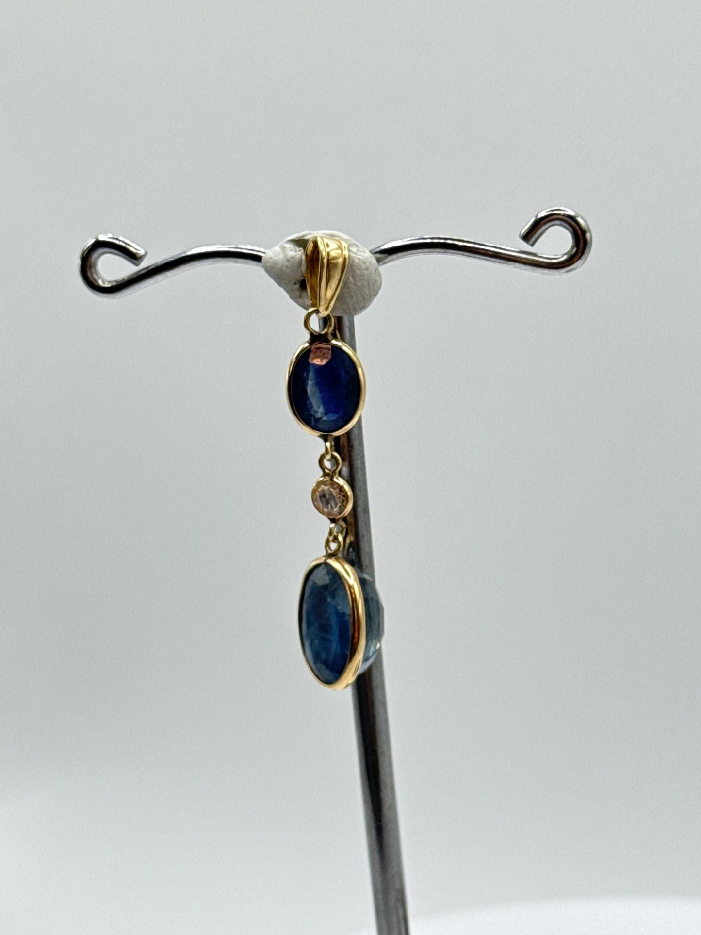Natural Blue Sapphire Drop Pendant | Gold Bezel September Birthstone
