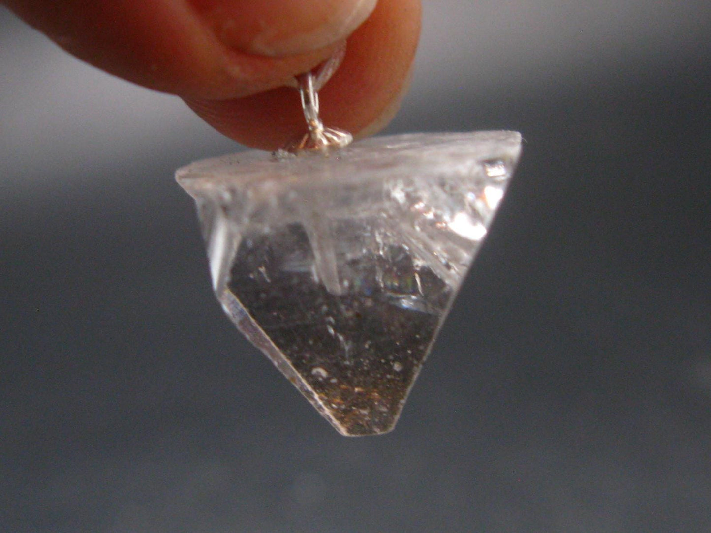Clear Apophylite Apophyllite Crystal Silver Pendant From India - 0.9" - 4.2 Grams