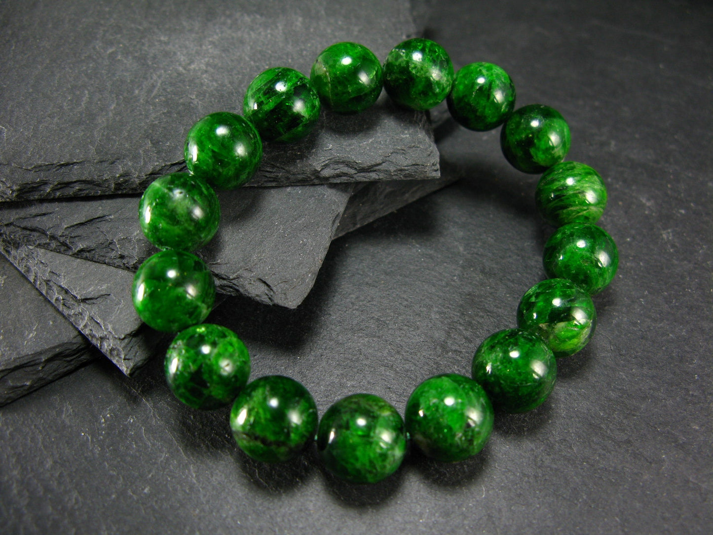 Chrome Diopside Genuine Bracelet ~ 7 Inches ~ 12mm Round Beads