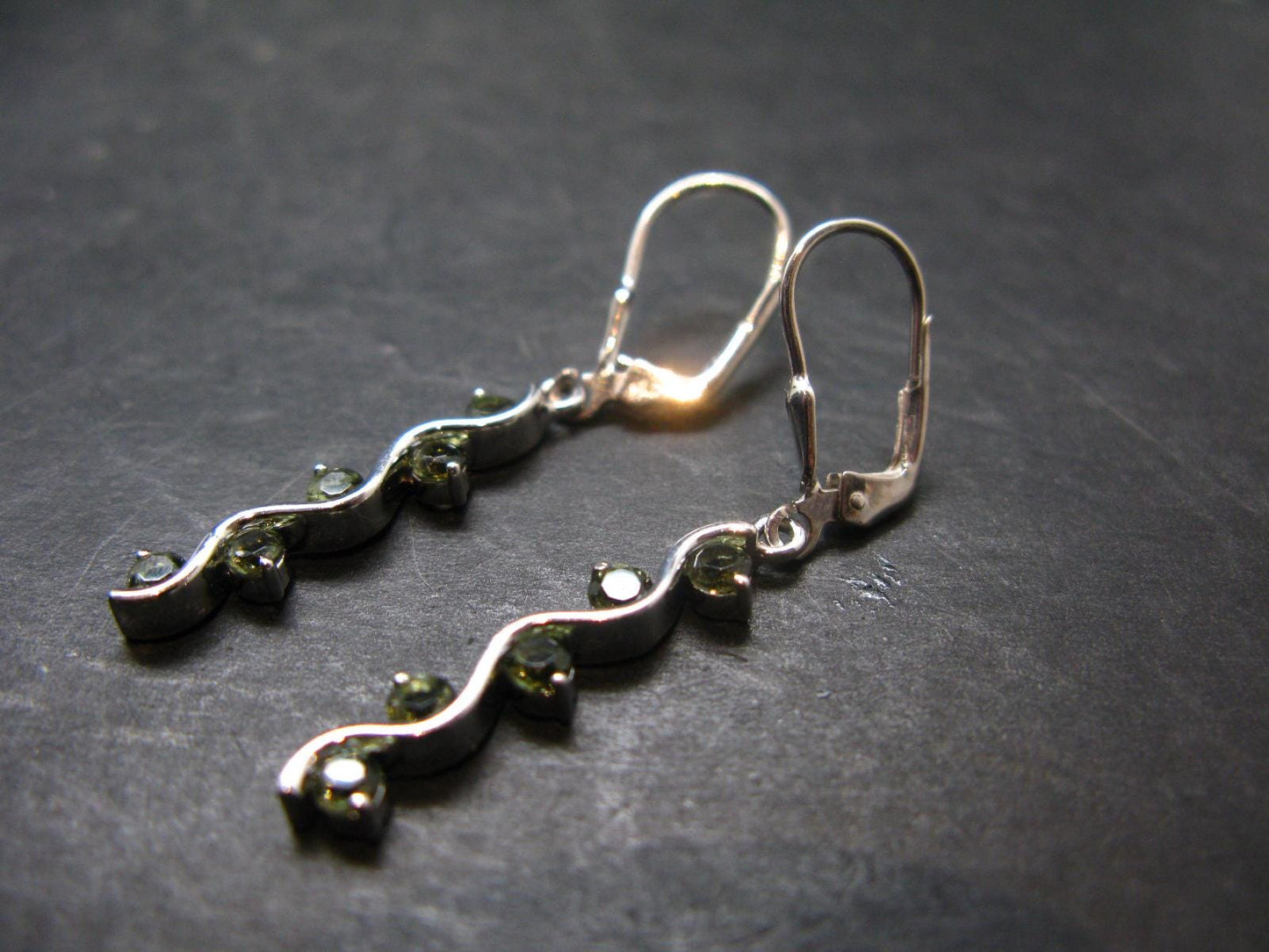 Moldavite Tektite Silver Earrings from Czech Republic - 3.72 Grams