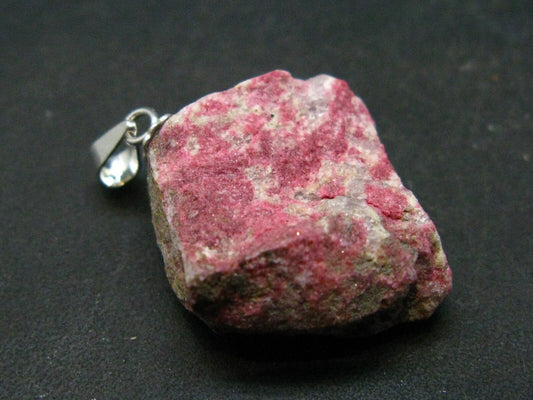 Rare Raw Deep Pink Thulite Silver Pendant From Norway - 1.2" - 5.14 Grams