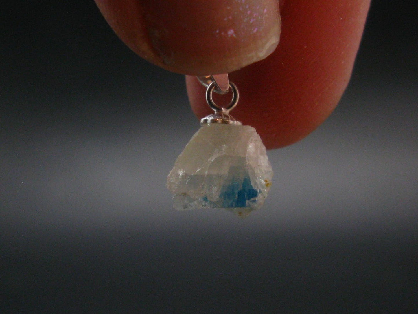Rare Raw Blue Euclase Gem Crystal Silver Pendant from Zimbabwe - 0.5" - 1.10 Grams