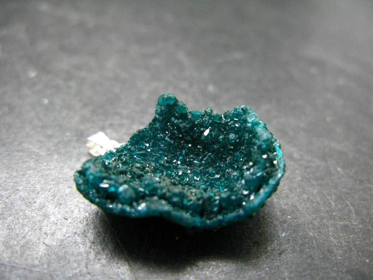 Dioptase Crystal Silver Pendant from Congo - 4.50 Grams - 1.1"