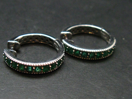 Gem Emerald Faceted Earrings In Sterling Silver - 1.35 Carats