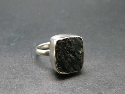 Natural Crystal Black Tourmaline 925 Silver Ring From Namibia - 6.05 Grams - Size 6