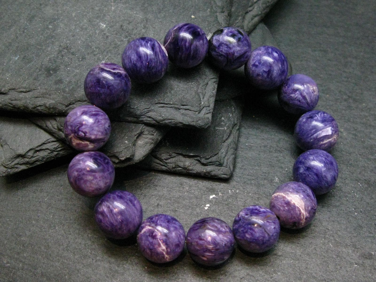 Charoite Genuine Bracelet ~ 7 Inches ~ 12mm Round Beads