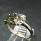 Moldavite Tektite and Herkimer Diamond Silver Ring - Size 8 - 2.73 Grams
