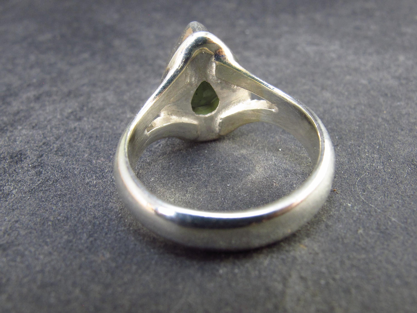 Moldavite Tektite Facetted Silver Ring from Czech Republic - Size 7.25 - 5.93 Grams