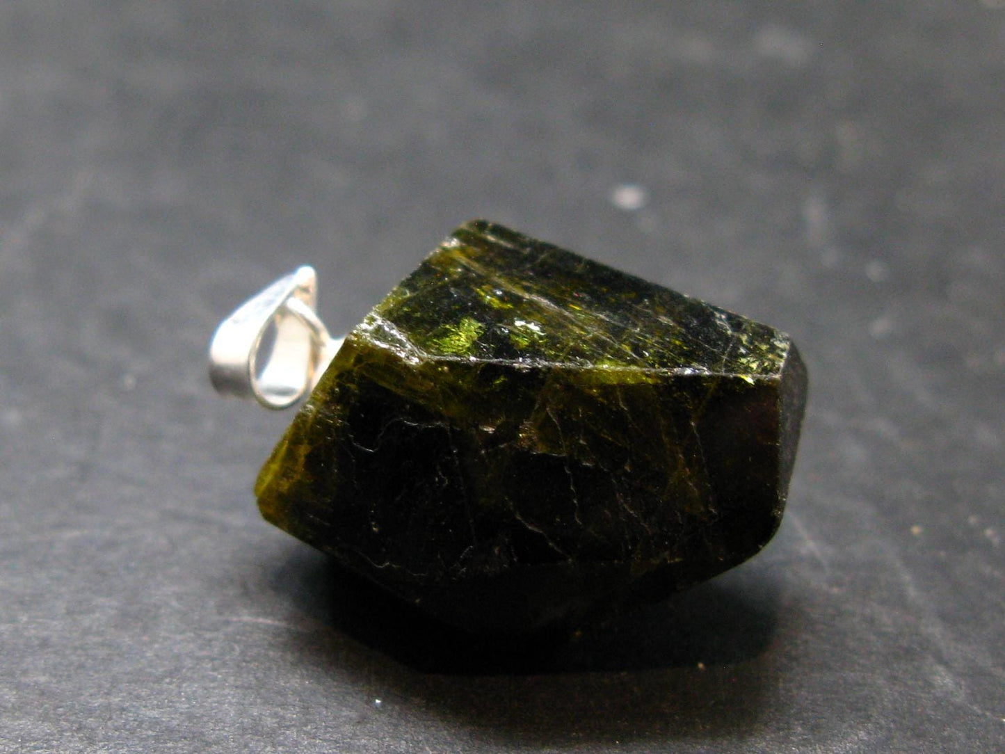 Nice Rare Terminated Epidote Crystal Silver Pendant From Peru - 1.0" - 6.07 Grams