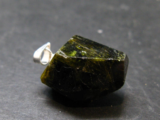 Nice Rare Terminated Epidote Crystal Silver Pendant From Peru - 1.0" - 6.07 Grams