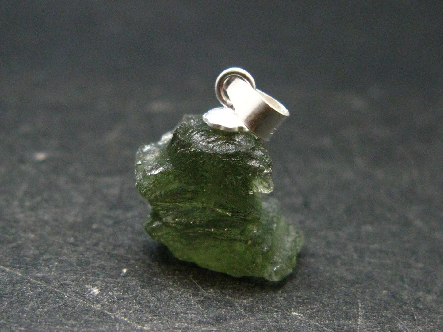 Moldavite Tektite Silver Pendant from Czech Republic - 0.7" - 1.23 Grams