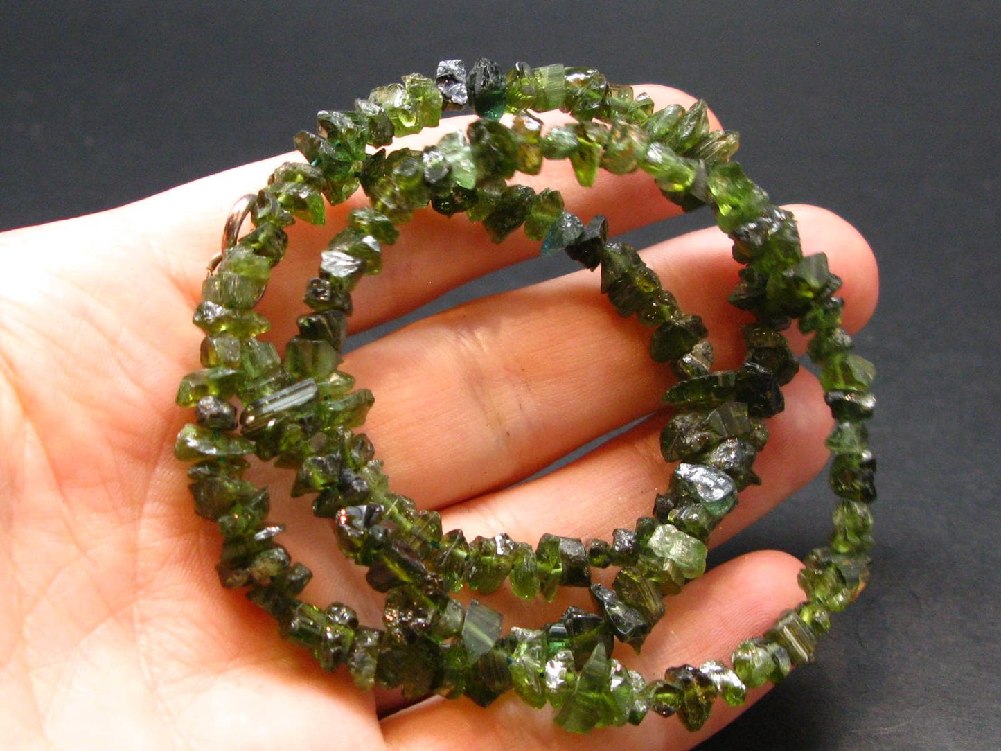 Lightweight Tumbled Green Tourmaline Facetted Beads Necklace from Brazil - 19" - 18.05 Grams