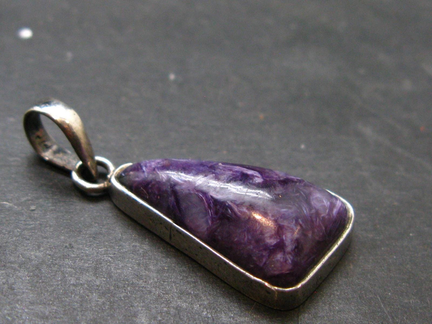 Rare High-Quality Charoite Pendant In SS From Russia - 1.3" - 3.96 Grams