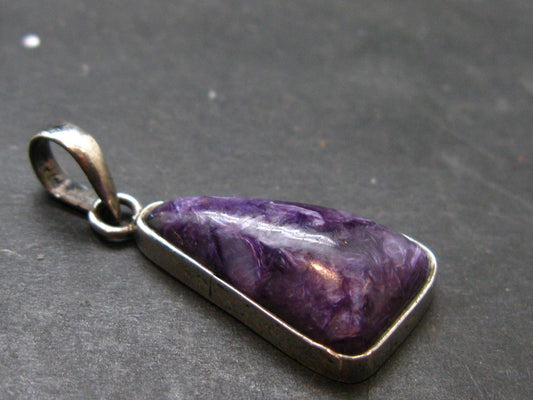 Rare High-Quality Charoite Pendant In SS From Russia - 1.3" - 3.96 Grams