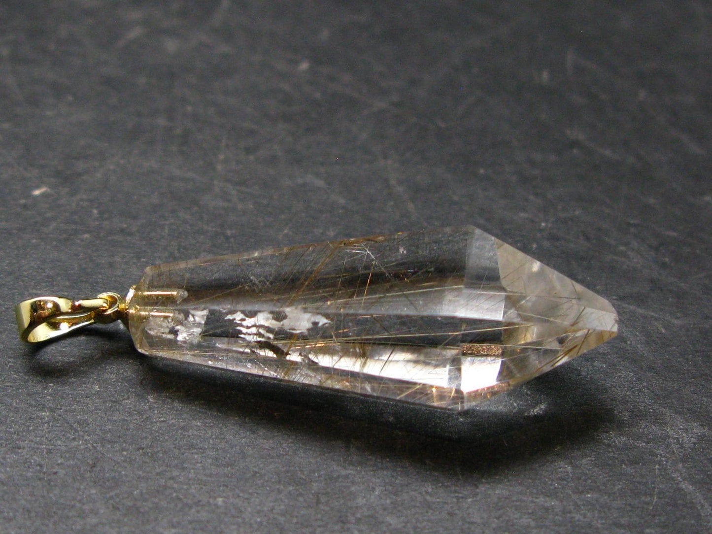 Rutilated Quartz Gold Plated Silver Pendant From Brazil - 1.7" - 6.74 Grams