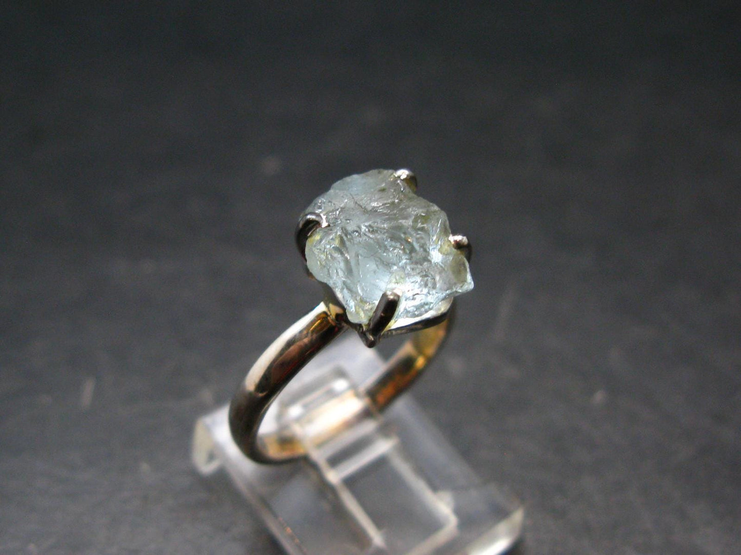 Raw Aquamarine Gem Sterling Silver Ring From Brazil - Size 6 - 3.08 Grams