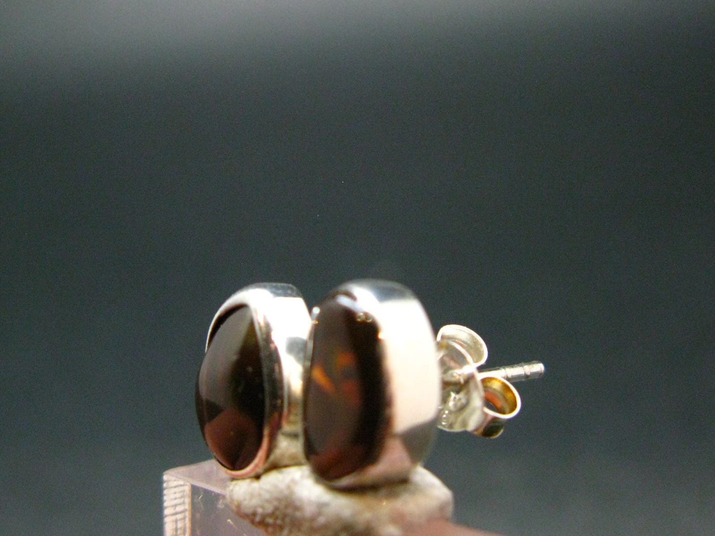 Fire Agate Stud Earrings From Mexico - 0.6" - 2.0 Grams