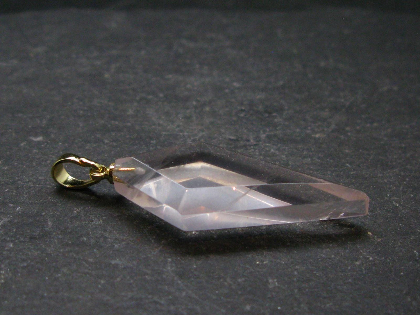Symbol of Love and Beauty!! Natural Rose Quartz Gold Plated Pendant In 925 Silver From Brazil - 1.6" - 4.19 Grams